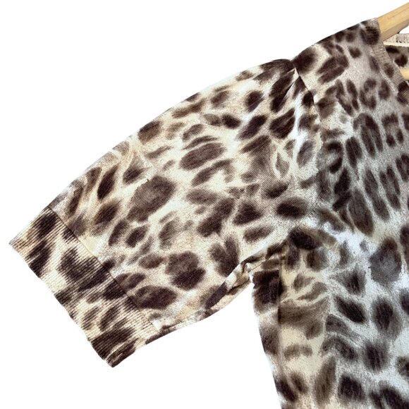 Talbots Leopard Print Sweater Womens Size 1X Brown Knit Elbow Puff Sleeve Office - Picture 5 of 11